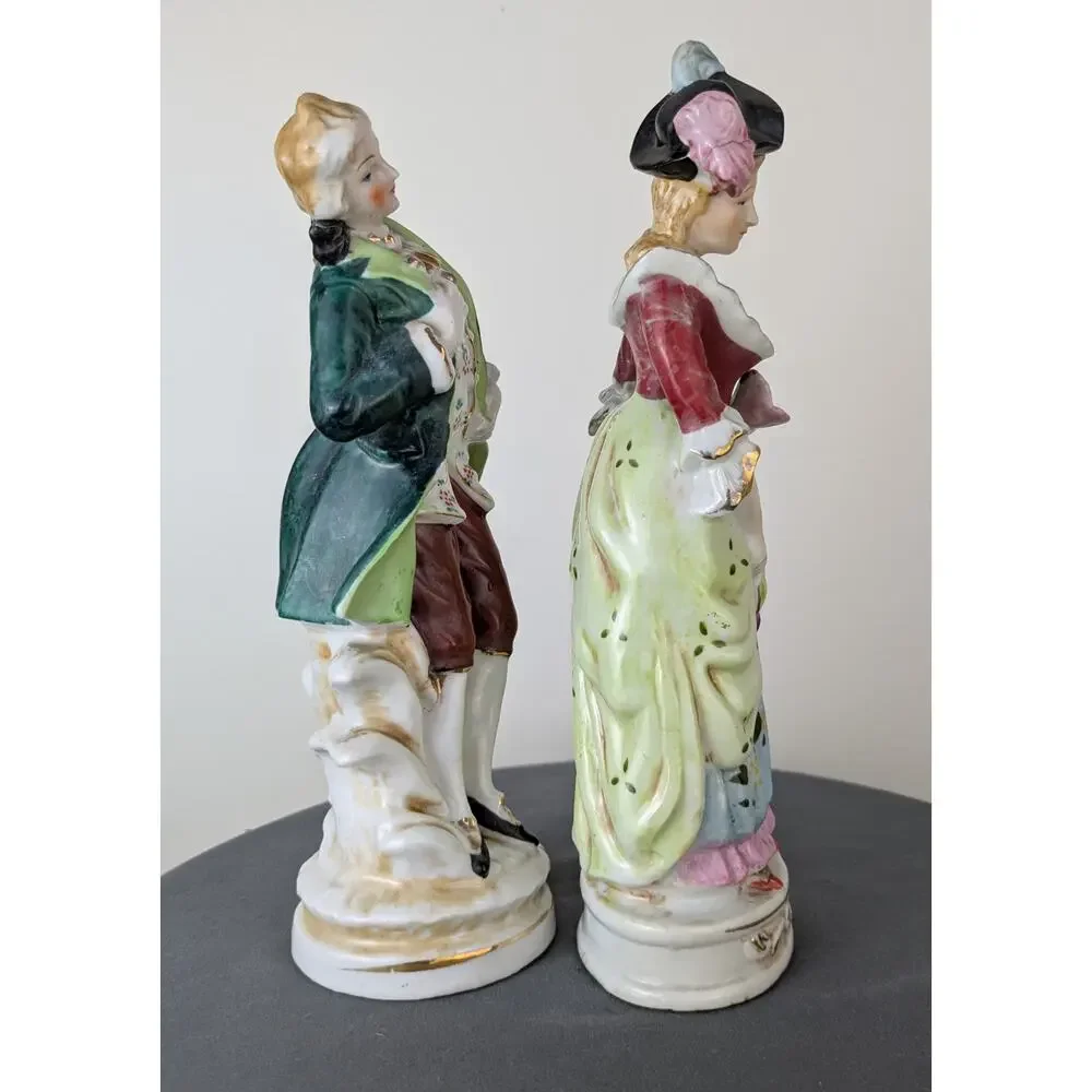 1950s Vintage Japan Victorian Couple Figurines Man Woman Hand Painted Porcelain